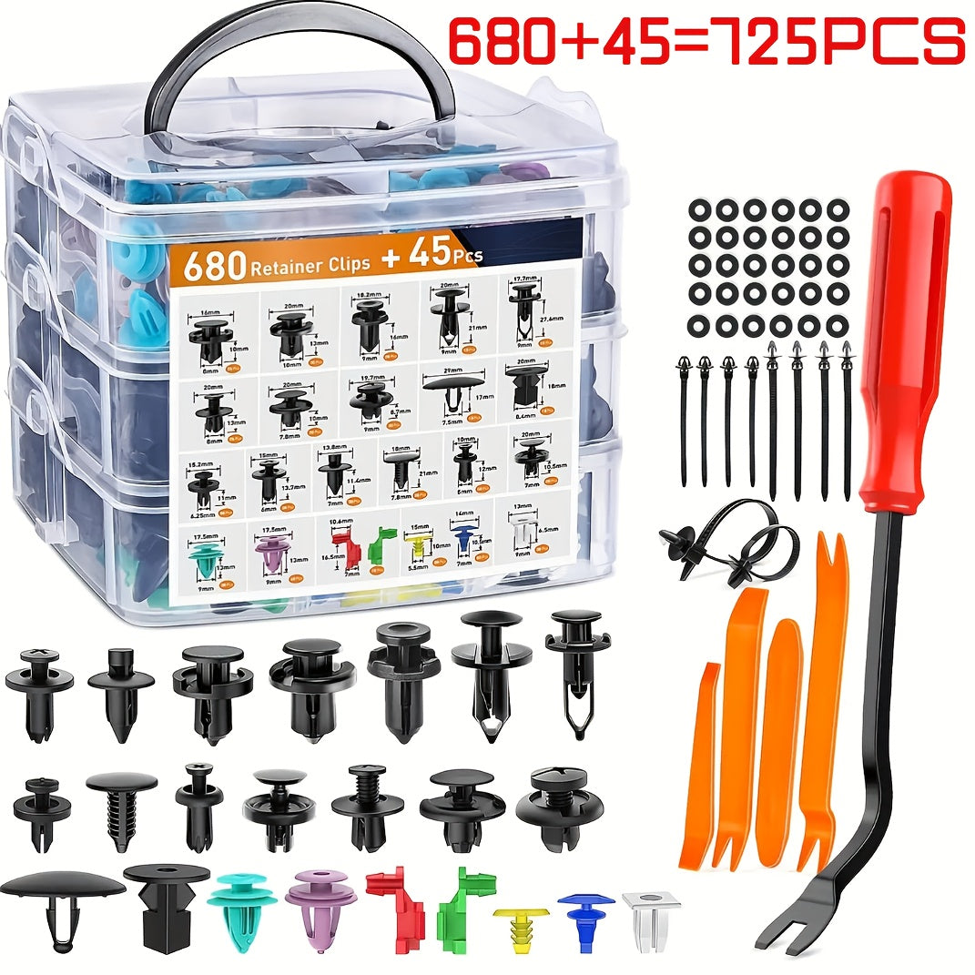 Automotive Fastener Clip Kit 680 Rivets 45-Piece Tool Set 23 Types Car Bumper Fender Trim Clips Universal Fit Ford GM Toyota Honda BMW Nissan