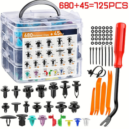 Automotive Fastener Clip Kit 680 Rivets 45-Piece Tool Set 23 Types Car Bumper Fender Trim Clips Universal Fit Ford GM Toyota Honda BMW Nissan