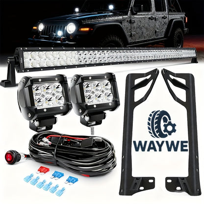 [LED Light Bar Combo] 52Inch LED Light Bar Combo Beam 2pcs 18W 4Inch S Beam LED Pods Windshield Frame Mounting Bracket for Jeep for Wrangler JK 2007-2017 with Off Road Wiring Harness 3 Leads