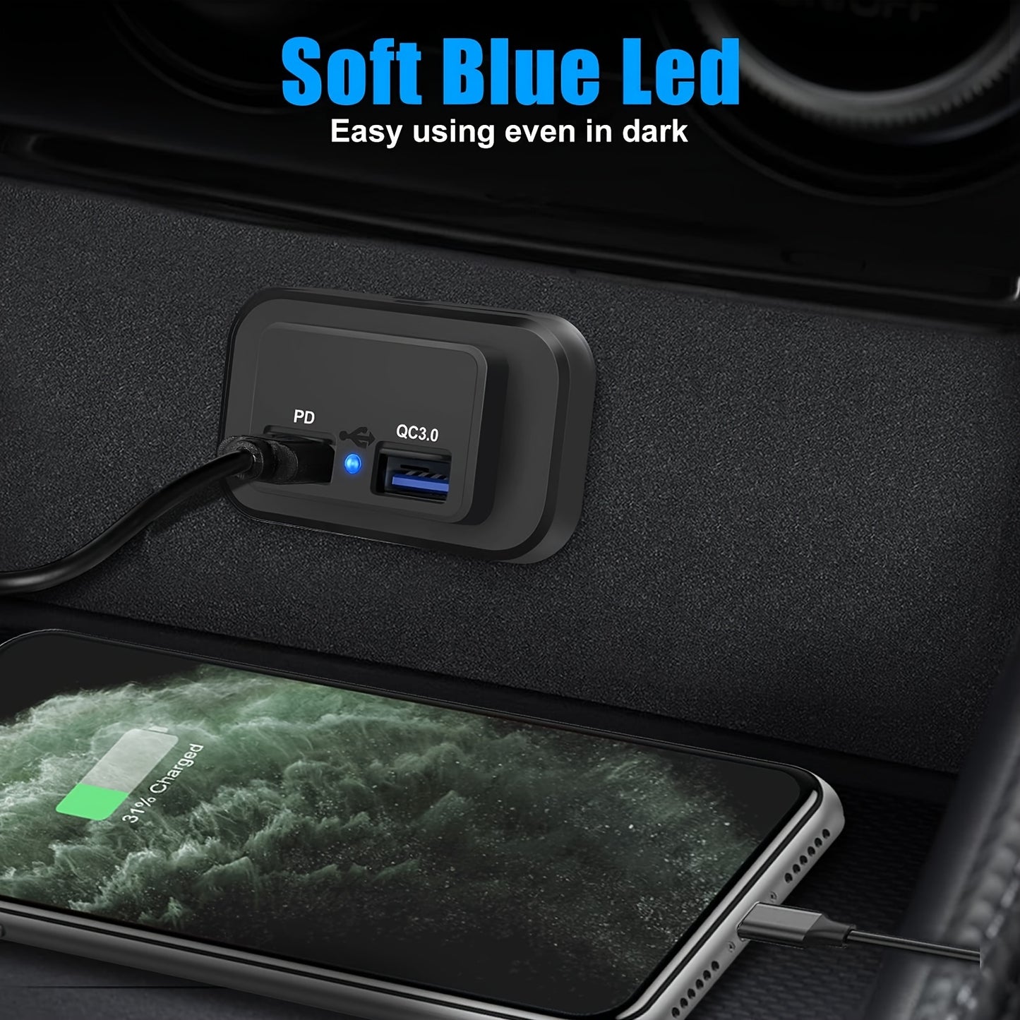 CLELO 1/2 Set 12V/24V RV USB Socket Dual Fast Charging PD3.0 Type-C (USB C) And QC3.0 USB-A Car Charging Adapter, Without Battery RV Plugs, Inlets & Receptacles