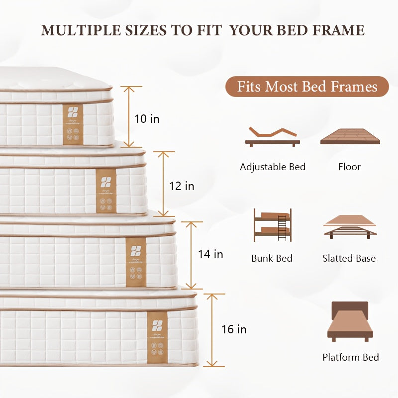 6/12/14/16 Inch Hybrid Spring Mattress, Twin Full Queen King Size, Ergonomic Medium Firm Support Mattress, Luxury Comfort for Home, RV And Camper Use