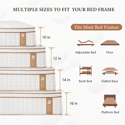 6/12/14/16 Inch Hybrid Spring Mattress, Twin Full Queen King Size, Ergonomic Medium Firm Support Mattress, Luxury Comfort for Home, RV And Camper Use