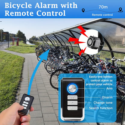Bike Alarm USB Rechargeable with Mount, Bike Alarm with Remote, Bicycle Alarm System Anti Theft Wireless Bicycle Vibration Motion Sensor 110Db Loud Security for Vehicle Trailer Motorcycle Car