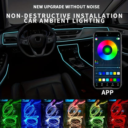 1 Set 236 Inches RGB 5in 1 Ambient LED Strip Lights Kit- Wireless App Controlled, 16 Million Colors, Sync to Music,  12V, Room Electrical/Hard Wiring, for Motor Vehicles, with Fiber Optic Cable