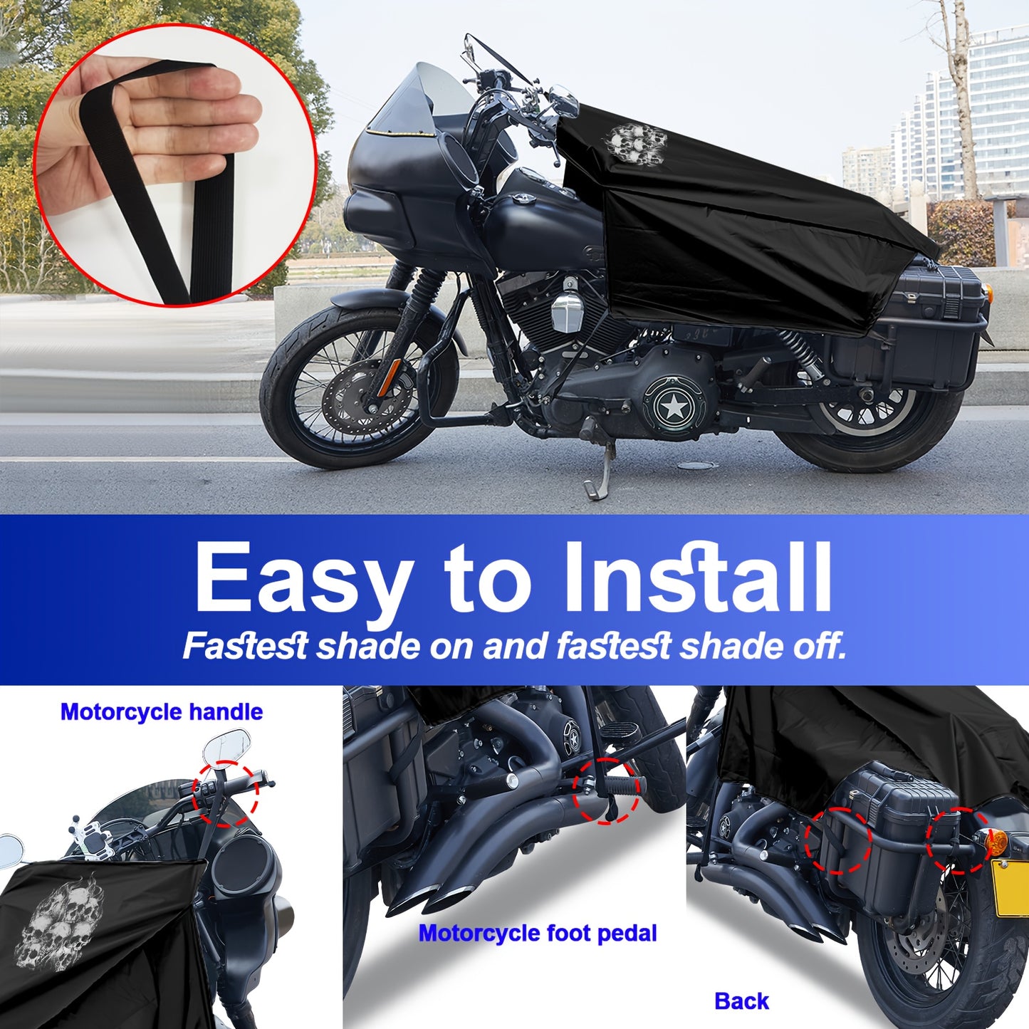 Motorcycle Seat Cover for Most Touring/Full Dress Touring/Cruiser, 300D Oxford Cloth Extra Large Motorcycle Half Cover for Outdoor Rain Snow Dust Protection, with Storage Bag