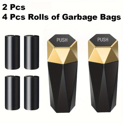 6pcs Car Storage, Creative Mini Diamond Car Trash Can, 2 Trash Cans, 4 Rolls of Trash Bags (60 Trash Bags), Stylish, Easy to Operate, One-Button Operation, Make Your Car Cleaner And Tidier, Suitable for Most Cars, Trucks And Suvs