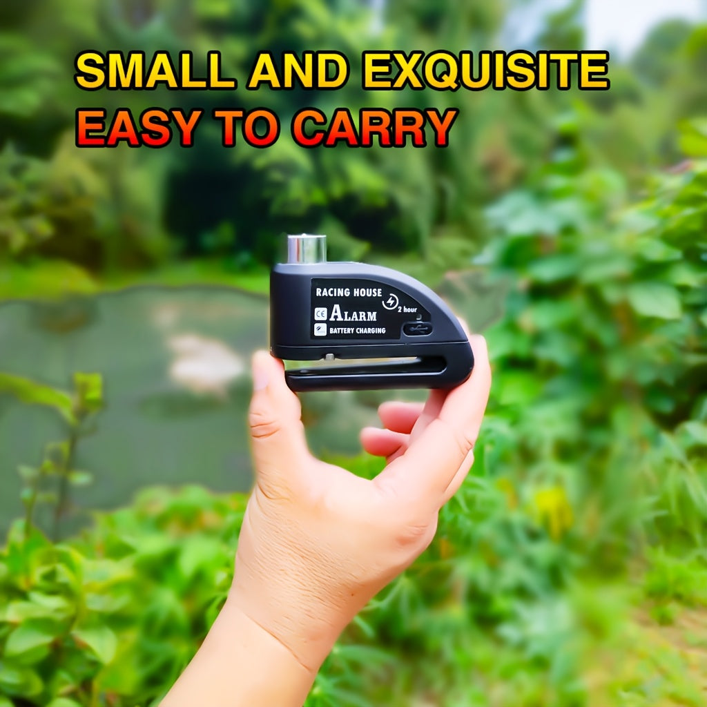 Motorbike Security Lock with a Disc Brake Mechanism, Featuring a 120Db Alarm System, a 500Mah Rechargeable Battery, And Includes a USB Charging Cable And Reminder Rope