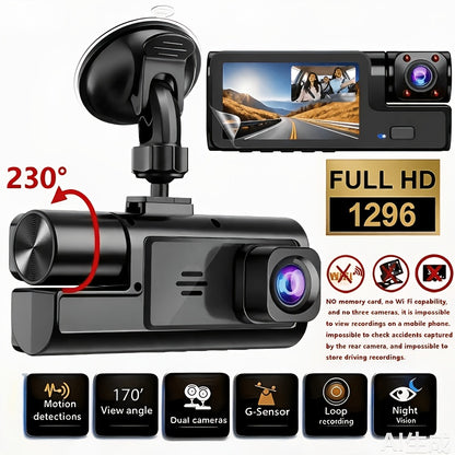 1080P Triple Camera Dash Cam, Car Camera with IR Night Vision, 170° Wide Angle Car DVR Camera, 16GB/32GB TF Card Optional, Loop Recording, G-Sensor | 2-Inch IPS Screen Dual Lens Car Dashboard Video Cam, 24H Parking Mode, Christmas Gift