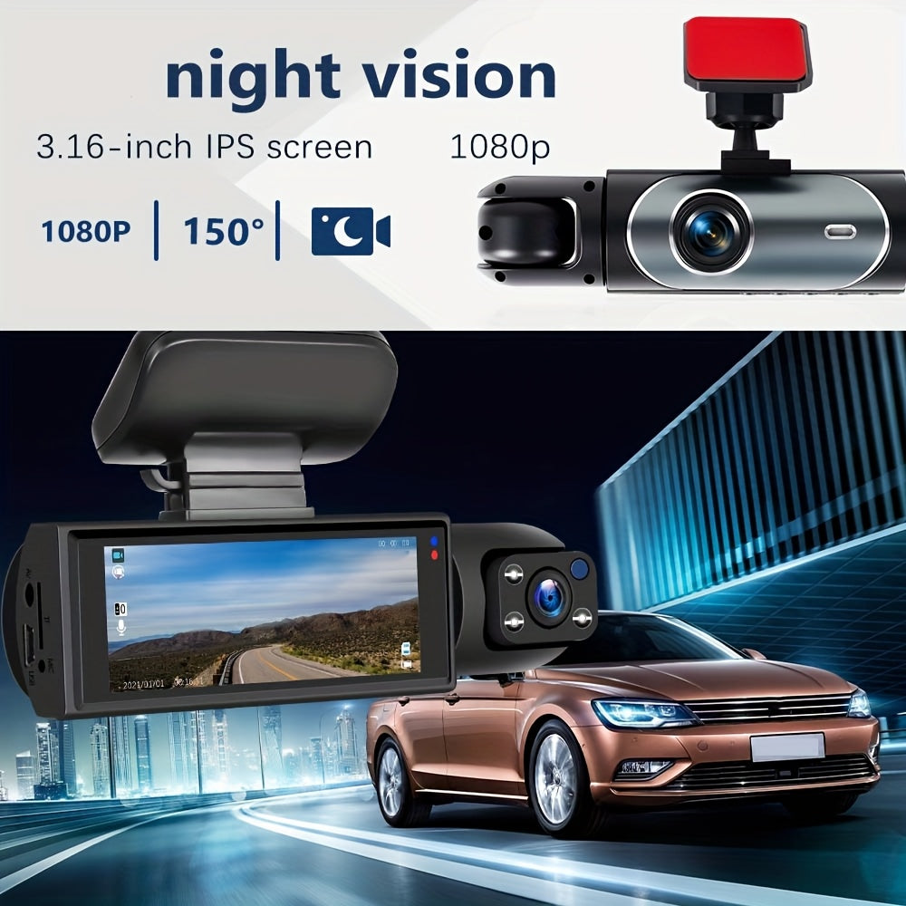 CAMECHO 1080P Dual Camera, Dash Cam For Cars, Front And Inside, Car Camera With IR Night Vision, Loop Recording, Wide Angle Car DVR Camera Optional 3.16 Inch/2inch, Dual Lens Car Dashboard Video Cam.optional No Card/32gb/64gb Memory Card
