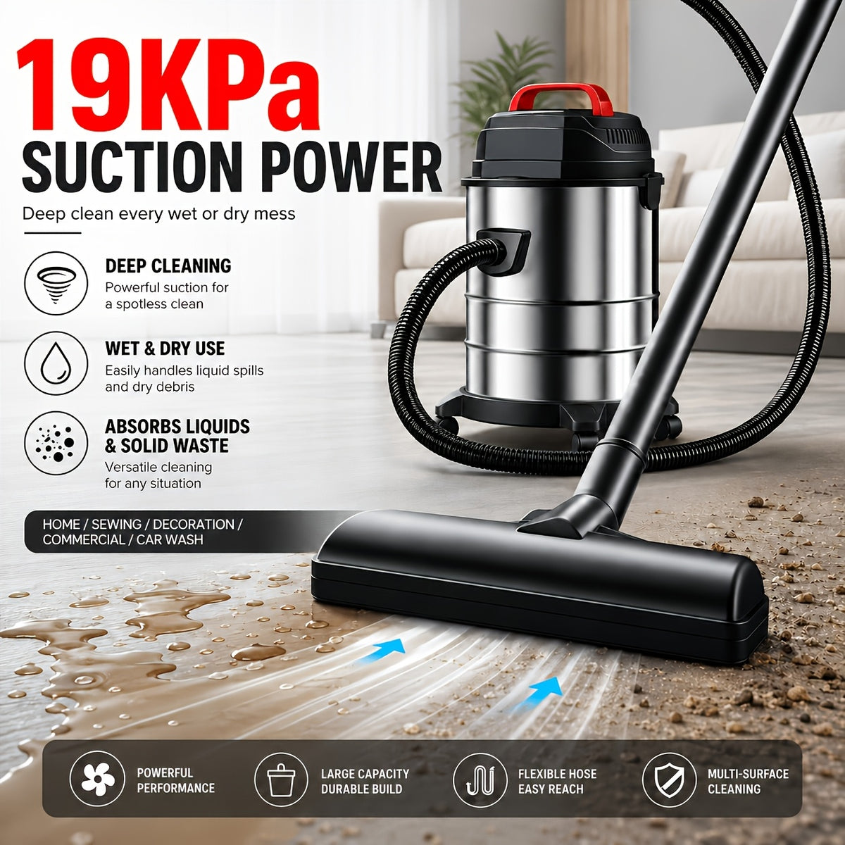 Wet Dry Vacuum Cleaner 5.28–6.6 Gal – High-Power Shop Vac, Super Suction, Efficient Filtration, for Car & Home