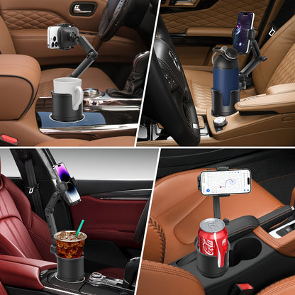 1 In-car 2-in-1 Holder, Versatile Portable Swivelable Car Phone Cup Holder for Cars, SUVs, Trucks, with Shock Trim, Black Car Cup Holder Extender