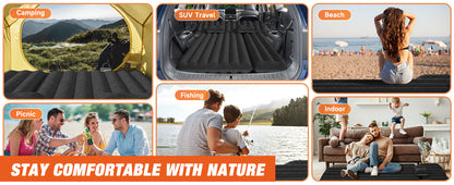 SUV Air Mattress: Inflatable Car Air Mattress for Camping, Flocking Car Bed with Air Pump And 2 Pillows, Portable Sleeping Pad Mattress for Home Car Travel Camping Black
