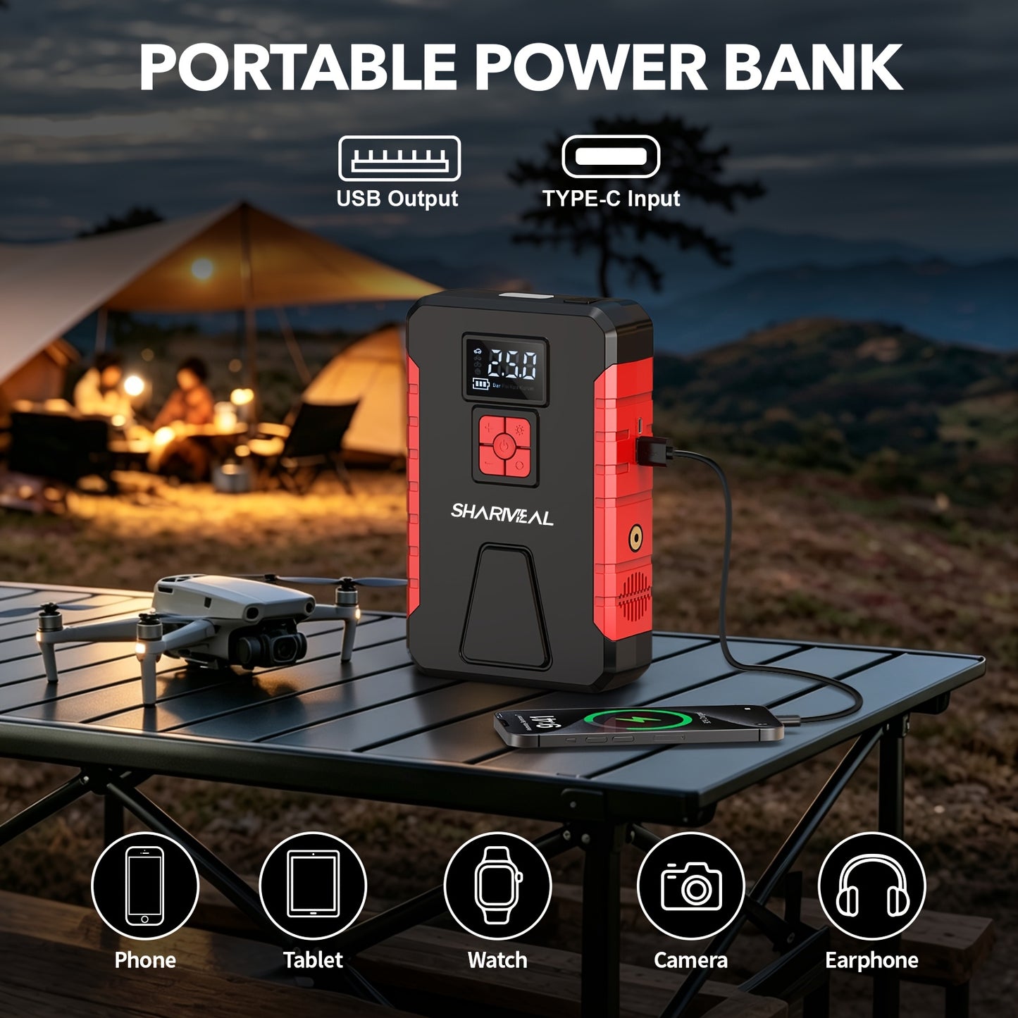 15000A-21000A Peak 350PSI 12V 17-in-1 Portable Jump Starter with Air Compressor Jump Starter, Car Battery Charger, Car Jump Starter with Air Compressor, Jump Starter Para, Car Accessories Tools, LED Light, Battery Charger, Cart Battery Charger