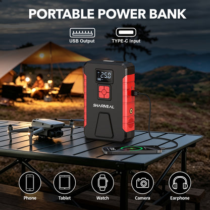 15000A-21000A Peak 350PSI 12V 17-in-1 Portable Jump Starter with Air Compressor Jump Starter, Car Battery Charger, Car Jump Starter with Air Compressor, Jump Starter Para, Car Accessories Tools, LED Light, Battery Charger, Cart Battery Charger