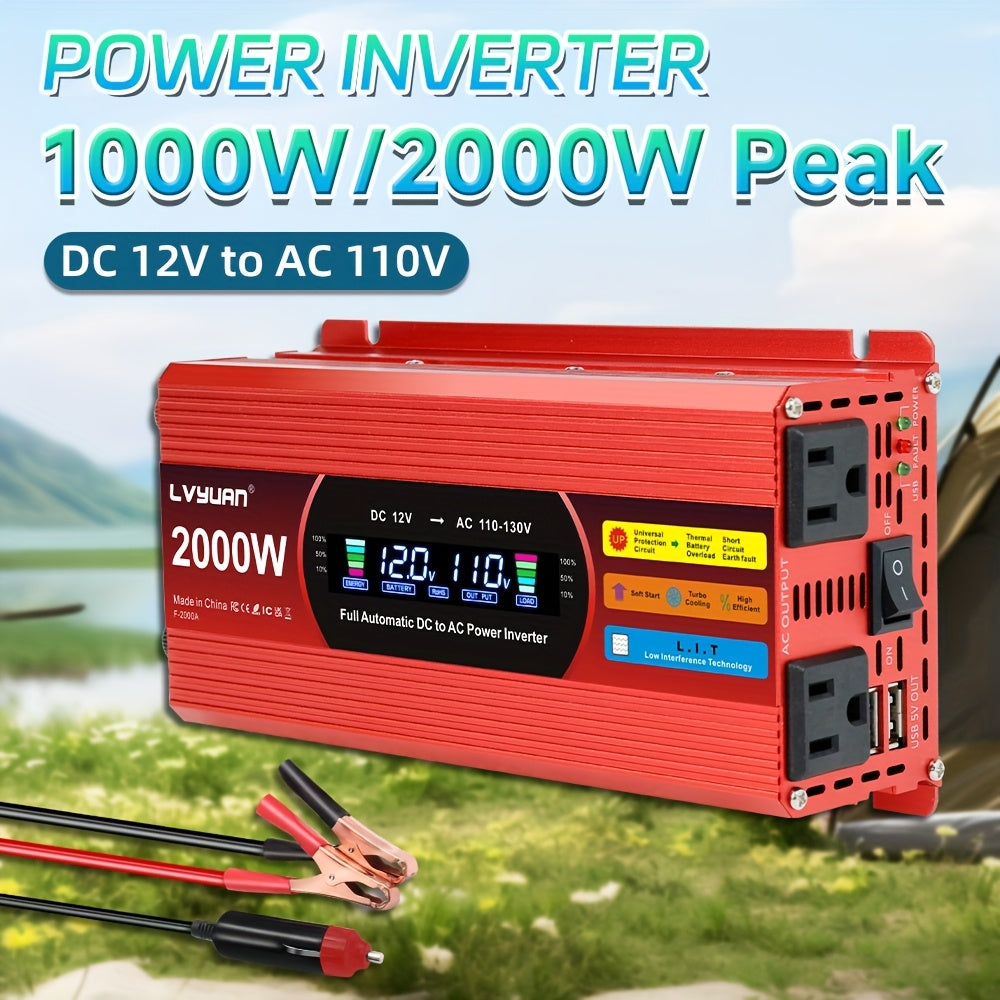 [Car Power Inverter] LVYUAN 200W/1000W/3000W Car Power Inverter DC 12V to 110V AC Converter with LCD Display Dual AC Outlets And Dual USB Car Charger for Car Home Laptop Truck Boat Red