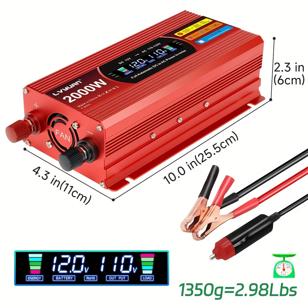 [Car Power Inverter] LVYUAN 200W/1000W/3000W Car Power Inverter DC 12V to 110V AC Converter with LCD Display Dual AC Outlets And Dual USB Car Charger for Car Home Laptop Truck Boat Red