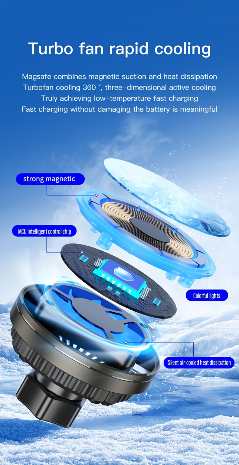 iPhone 12/13/14/15/16 Series Magnetic Car Wireless Charger with Fast Charging, Dual Cooling Fans, Strong Magnetic Base, Air Vent Mount - Qi1 Compatible for Apple iPhone 12-16 (Sleek Circular Design), Vehicle Charging Station, Modern Gadget Accessory, Effi