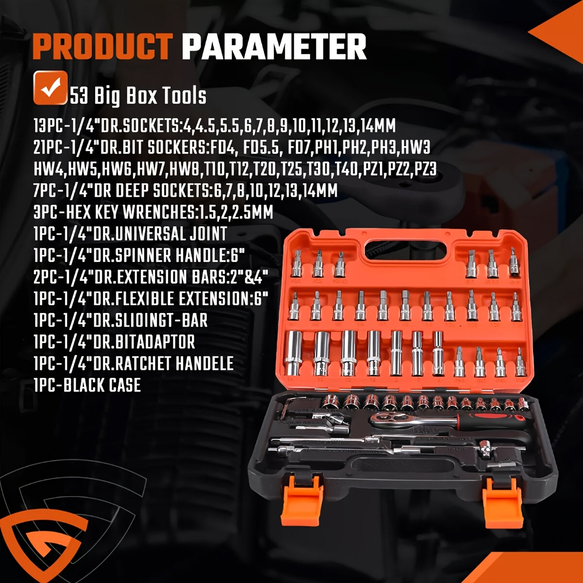 46pcs/53pcs Tool Collection • 1/2 Inch, 1/4 Inch, And 3/8 Inch Drive Depth And Standard Wrench Set • Auto Parts Repair Ratchet Wrenches And Various Other Automotive Tools • Suitable for Automotive And Bicycle Repairs • Christmas Gift