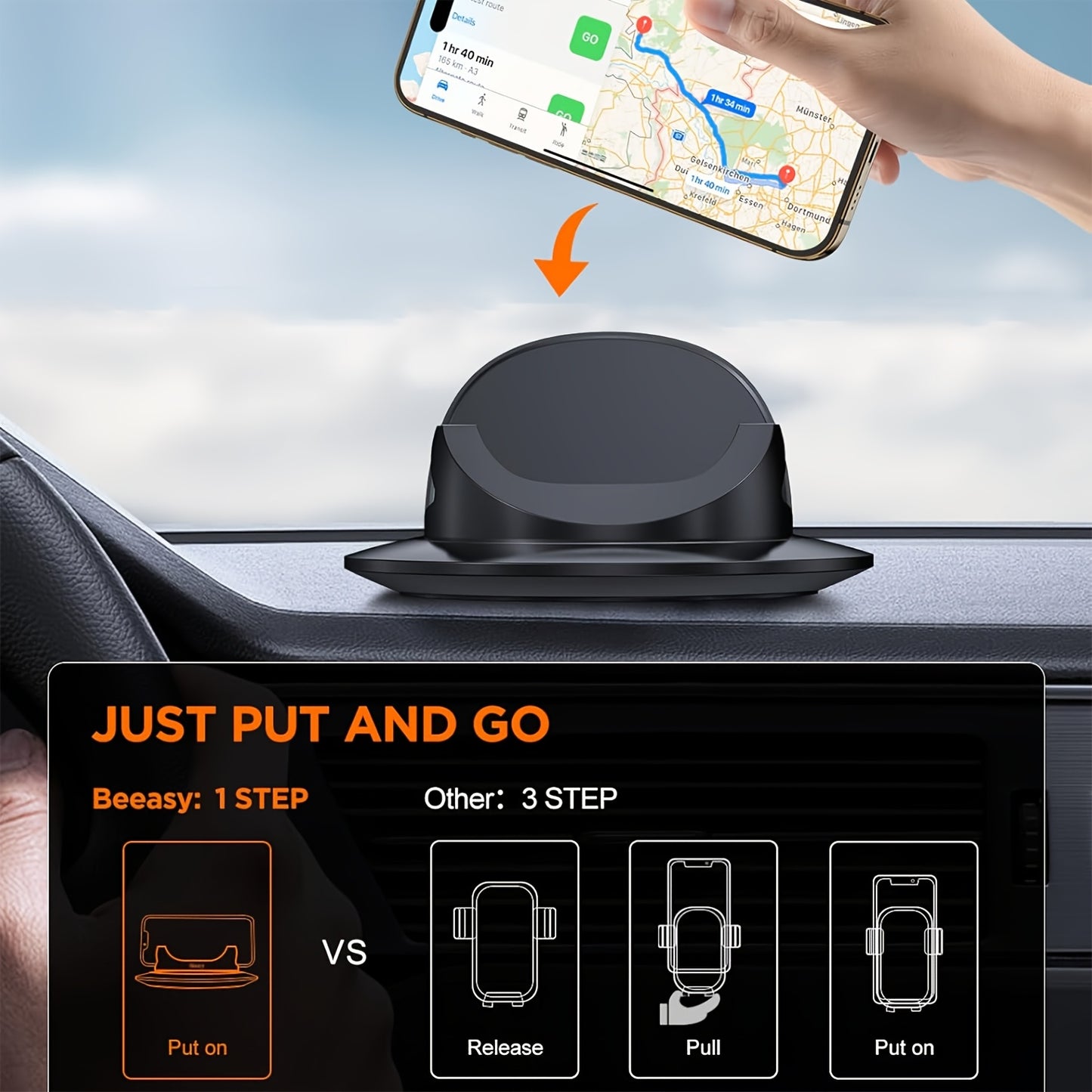 NOHON Car Phone Holder, Cell Phone Holder For Car, Dashboard Phone Holder Mount, 360° Rotation Phone Holder For Car, Suction Cup Holder Phone Mount, Silicone Car Pad Mat For Dashboards Slip Free Desk Phone Stand For IPhone17 16 15
