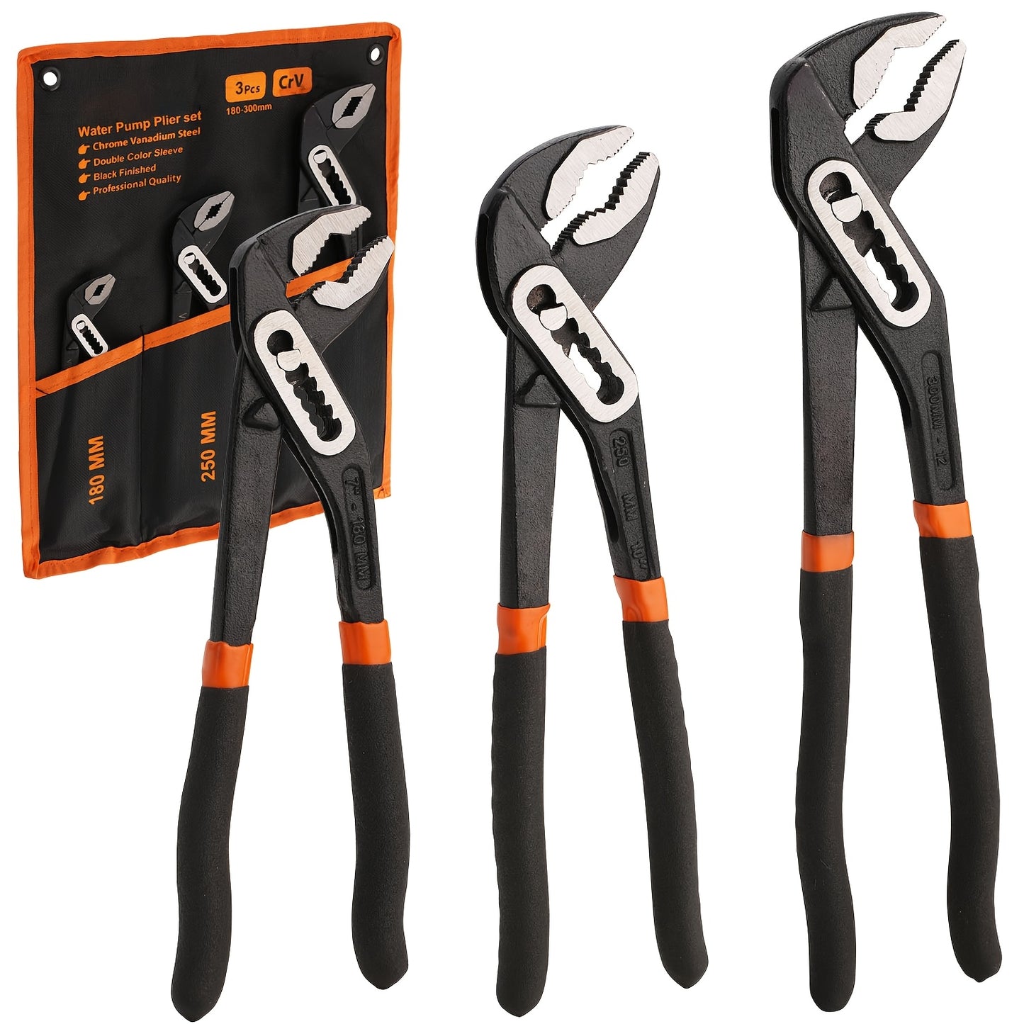 [Christmas Gifts] 3/1pc Adjustable Pliers With Roll-Up Pouch,Quick-Adjust Pump Pliers Set, Chrome Vanadium Steel, Includes 7-Inch,10-Inch, And 12-Inch, Black,Christmas Gifts