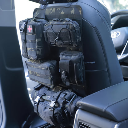 6pcs Set - Heavy-Duty MOLLE Tactical Car Seat Organizer Pouch with Adjustable Fasteners and Thickened Back Panel - Suitable for Jeeps, Trucks, SUVs - Premium Vehicle Storage System, Durable Nylon Bag for Gear, First Aid, and Tools - Car Trunk Lid