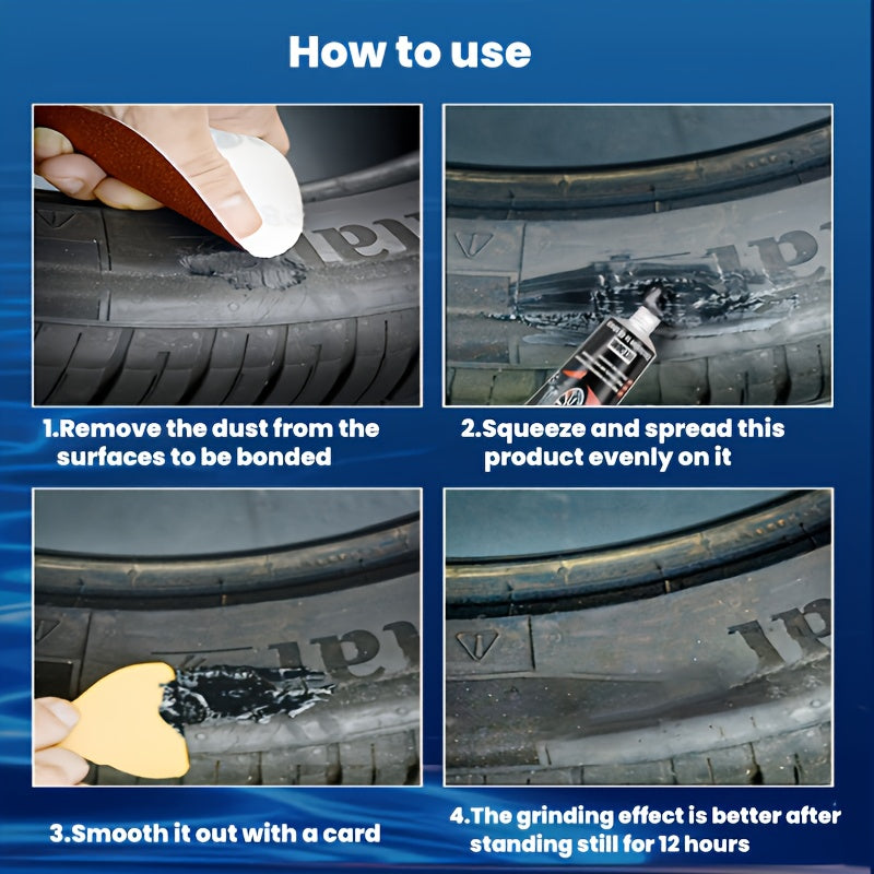Heavy-Duty Tire Repair Adhesive with Scraper & Pointed Tip Kit - Quick-Curing Strong Bond, Waterproof Gel Formula for Cars, Bikes, Motorcycles, ATV, Truck Tires - Long-Lasting Fix for Punctures, Crack, Sidewall & Tread Damage - Rubber-Compatible