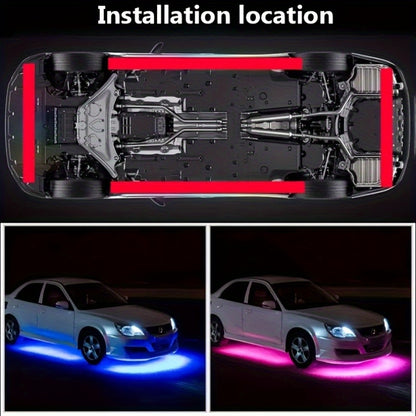 4pcs Colorful Automotive LED Chassis Light Strip, Remote APP Dual Control Ambient Neon Light Kit, DC12V, 16 Million Colors Available, Cool And Eye-Catching at Night, Suitable for Cars, Pickup Trucks, Suvs, Etc., Let Every Journey, All Dazzling