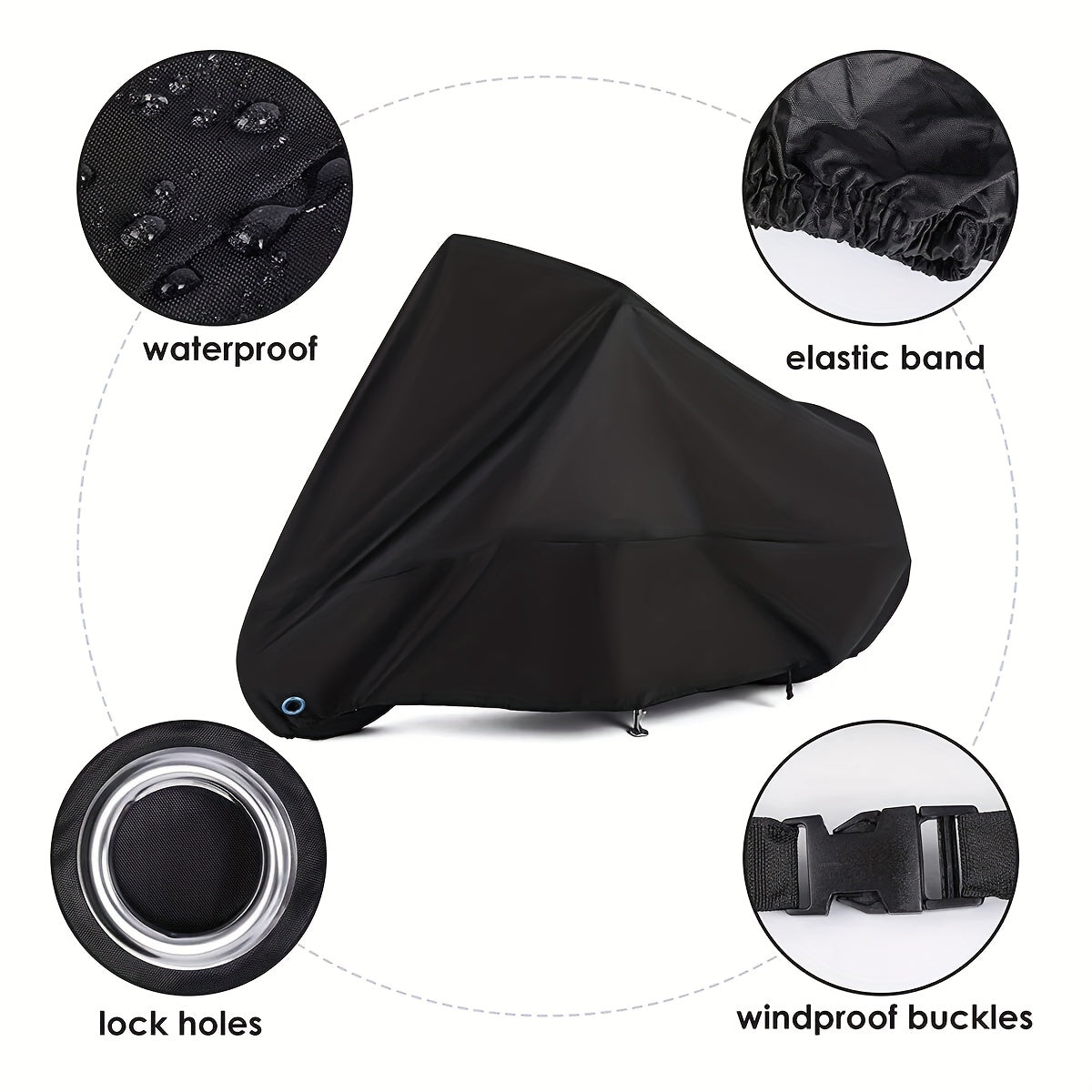 190T Universal Fit All-Waterproof, Dustproof, Sunscreen Heavy Duty Motorcycle Cover, Waterproof All Seasons Indoor Outdoor Protection, Sport Bikes Cruisers Scooter Touring Off-Road