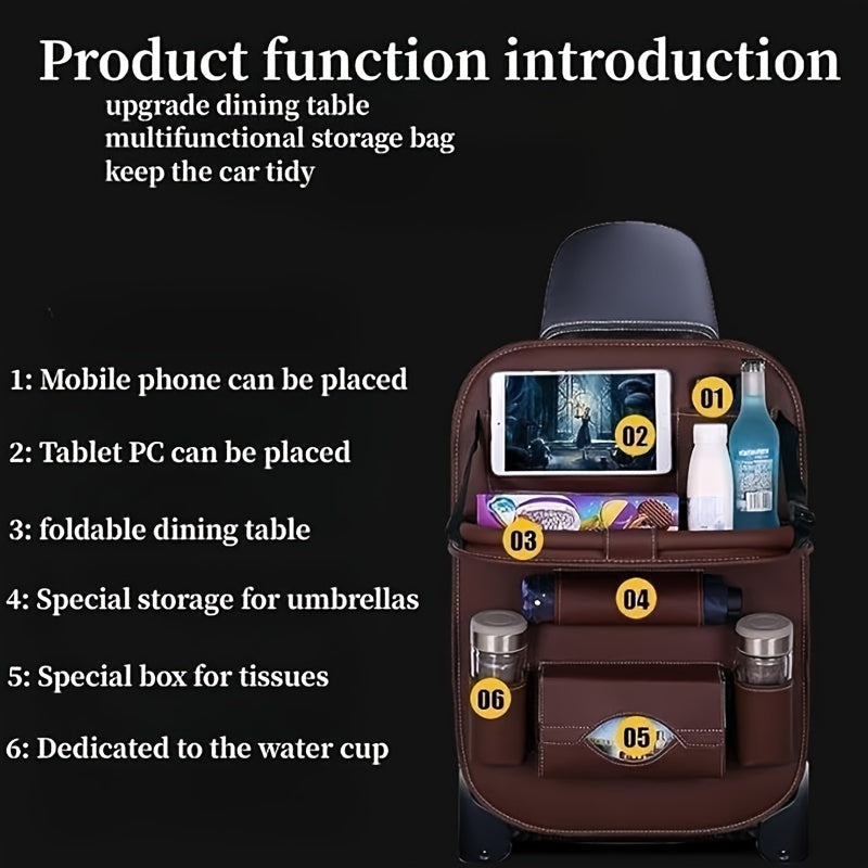 2pcs Upgrade Your Car Rides with This All-in-One Back Seat Organizer - Includes Foldable Table Tray, Kick Mats, Tissue Box, Cup Holder, Umbrella Holder, Laptop Table & Car Eating Tray