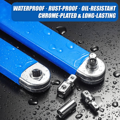 Professional Zero Offset Extension Wrench Set With 3/8 Ratchet Wrench, 15 Inch Impact Ready Ratchet Wrench With 1/2", 1/4" & 3/8" Square Drive Adapters, Universal Repair Tool For Narrow Spaces & Auto Maintenance