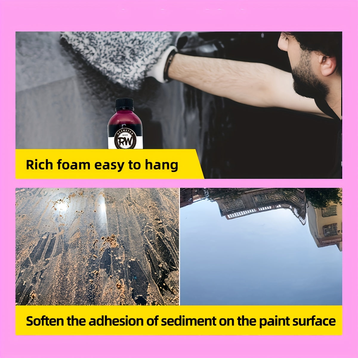 Pink Car Pre Wash Foam Touchless Bug Tar Remover Ph Neutral Snow Foam for Safe DIY Detailing Pre Soak Before Contact Wash Safe for Ceramic Coating (340oz)