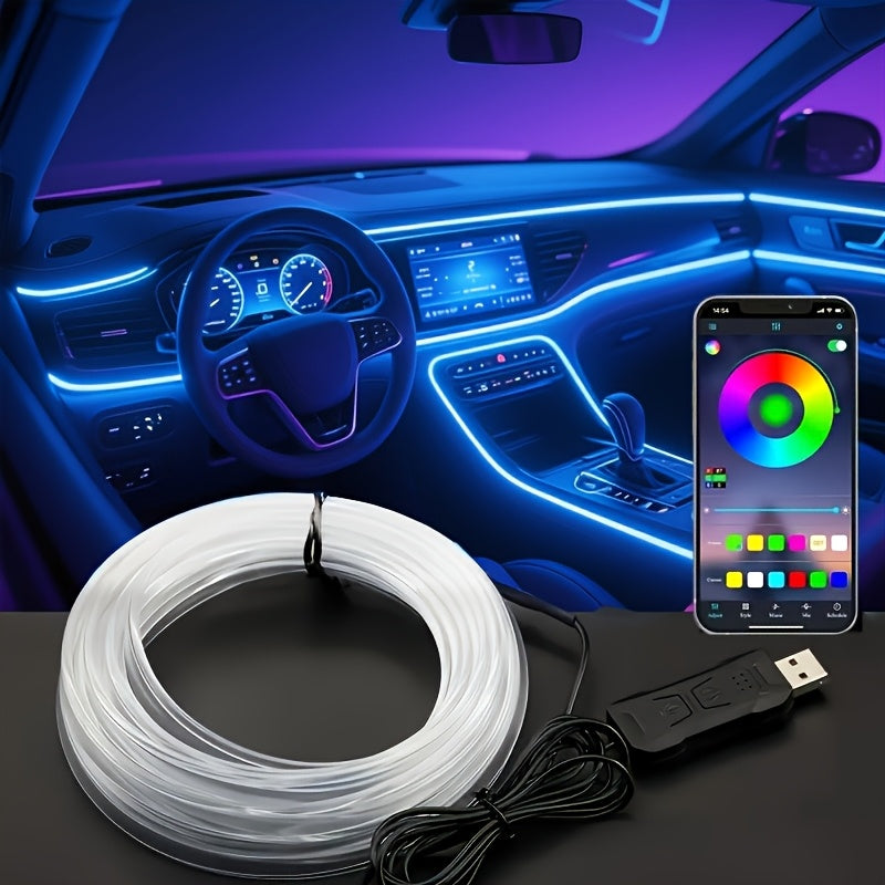 RGB LED Car Interior Light Strip 3M 118 inch 7-Color Music Sync App Controlled USB 5V Ambient Lighting Dashboard Console Decoration Neon Atmosphere Light