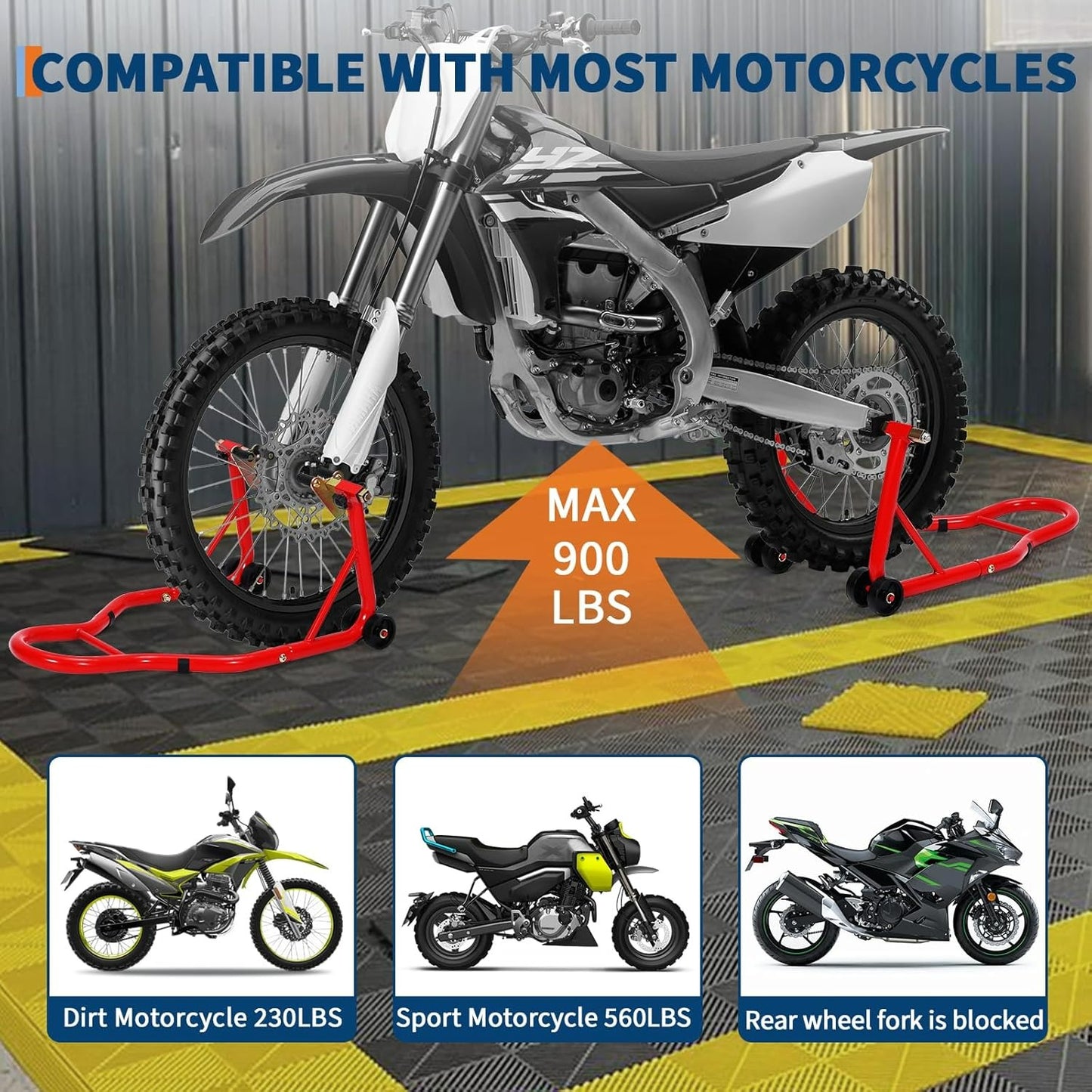 Motorcycle Stand Lift - 900Lbs Front & Rear Combo Universal Motorcycle Stands, Compatible with Most Yamaha for HONDA for SUZUKI for BMW Motorcycles, Red