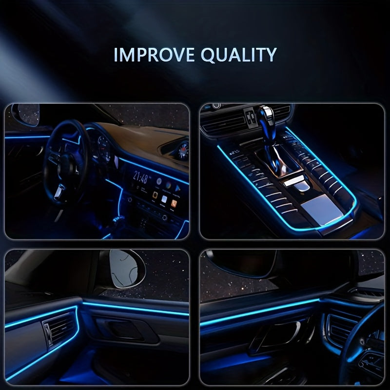 1 Set 236 Inches RGB 5in 1 Ambient LED Strip Lights Kit- Wireless App Controlled, 16 Million Colors, Sync to Music,  12V, Room Electrical/Hard Wiring, for Motor Vehicles, with Fiber Optic Cable