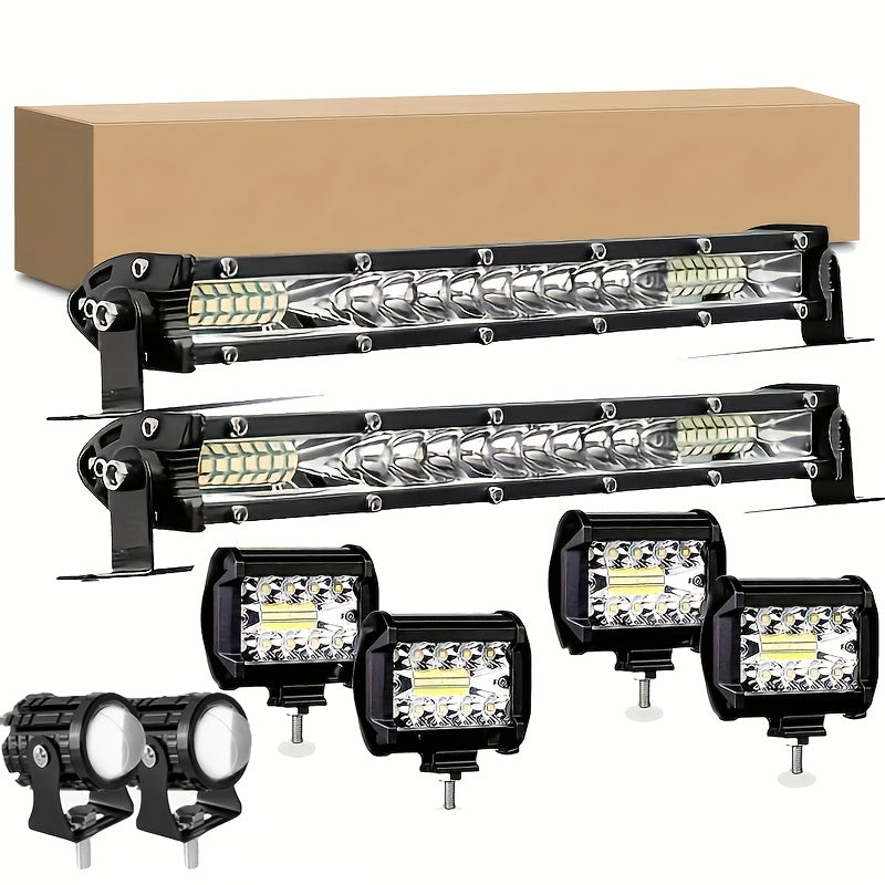 2x 10Inch LED Light Bar + 4 x 4" Light Offroad For Jeep Truck Car, Without Battery