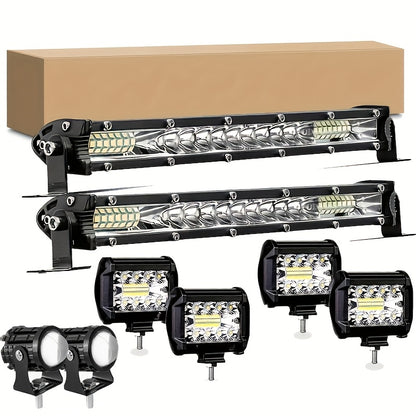 2x 10Inch LED Light Bar + 4 x 4" Light Offroad For Jeep Truck Car, Without Battery