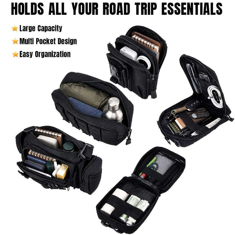 Car Seat Back Organizer with 5 MOLLE Pouches – Truck SUV Jeep Vehicle Panel Storage + 6 Keychains
