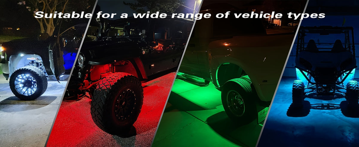 RGB LED Rock Lights Kit 9-LED Pods Sound-Activated App & Remote Control Multicolor Underglow Neon for Trucks SUVs Pickups Off-Road Vehicles 4 6 8 10pcs
