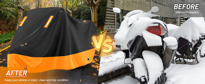 Motorcycle Cover, 210D, All-Weather Outdoor UV And Dust Protection, Protects Paintwork with Reflective Strips, Suitable for Harley-Davidson, for HONDA, And for SUZUKI (Black And Orange)