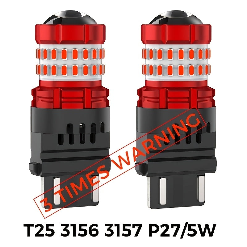 2pcs 1156 BA15S 7506 P21W 1157 BAY15D P21/5W W21/5W 7443 P27/5W 3157 3156 LED Bulb Red Brake Bulbs Stop Tail Parking Light Bulbs 3 Times Warning Brake Light Bulbs No Error