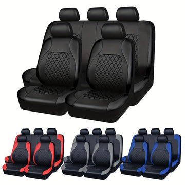 Quilted PU Leather Car Seat Covers – All-Season Sponge-Padded, Waterproof, Universal Fit for Most Cars SUV Sedan, Black Gray Blue