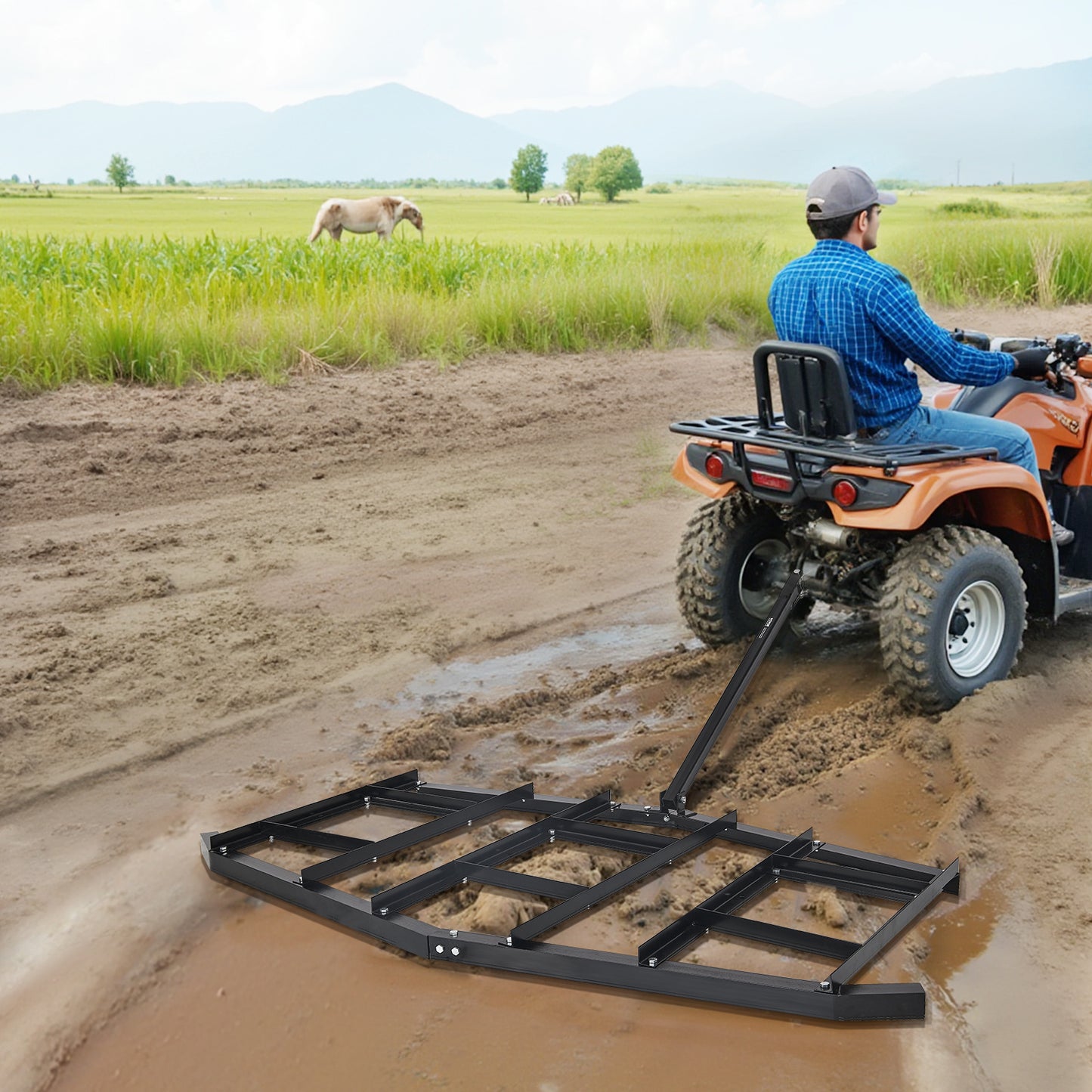 Drag Harrow 66/74/84" Width Tow Behind Drag Harrow Steel Gravel Grader ATV UTV