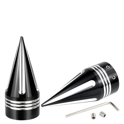 Motorcycle Front Axle Nut Covers CNC Spike Caps 3.6" – Fits Harley Touring Street Glide Road King Electra Glide Tri Glide 2008+, Black & Silver, Pair