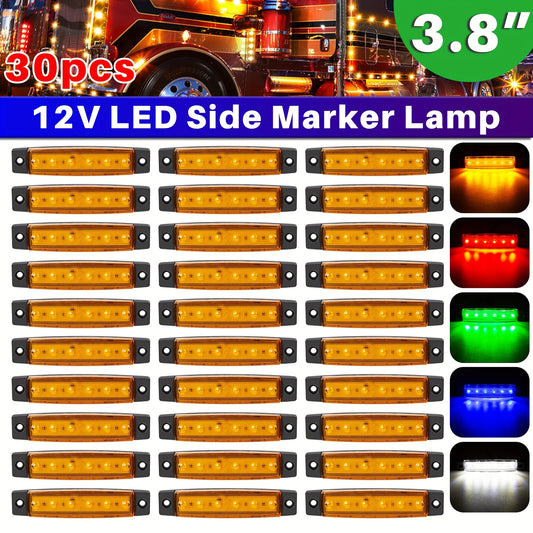 30pcs 3. 8" 6 LED Front Rear Side Marker Indicator Lights LED Lamp Indicator For Car Truck Trailer Lorry Bus -White, Red, Amber, Blue, Green, Purple, Without Battery