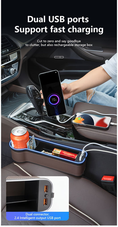 1pc/2pcs Car Seat Gaps Storage Box, Mobile Phone Holder Charger, Sundries Organizer Box with Atmosphere Light, Car Interior Accessories