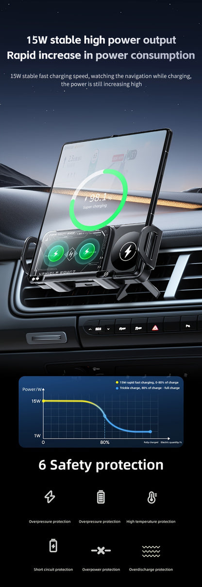 Wireless Charging Phone Holder Car Mount for Folding Screen/Universal Smartphone, 90° Rotating Car Mount Output Power 15W, Super Stable Air Vent Cell Phone Car Mount with Hook Clip, One Button Release for iPhone, Samsung, Google, and Other Smartphone
