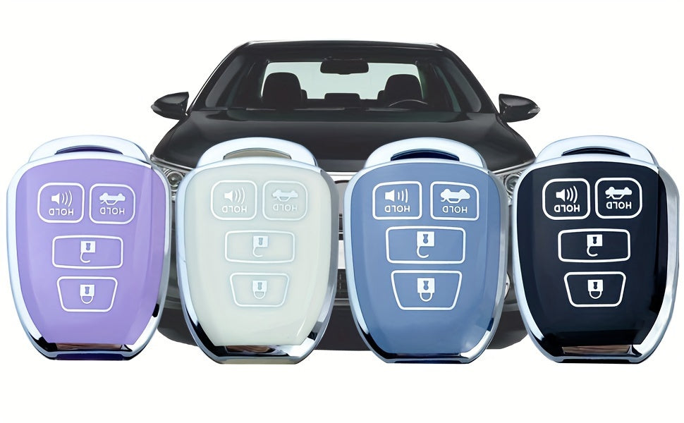 Toyota Key Fob Cover Case TPU - Fits Highlander Camry RAV4 Corolla Tacoma Avalon Venza Yaris Scion 2010-2019, Soft Protective Shell, Black White Purple