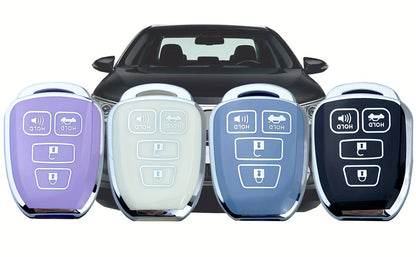 Toyota Key Fob Cover Case TPU - Fits Highlander Camry RAV4 Corolla Tacoma Avalon Venza Yaris Scion 2010-2019, Soft Protective Shell, Black White Purple