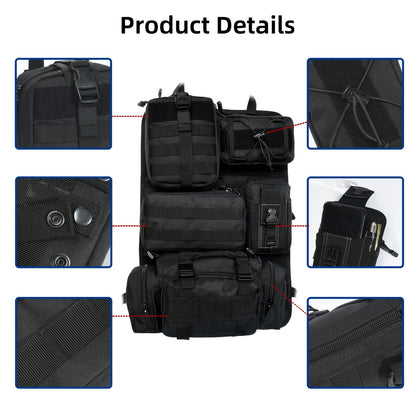 MOLLE Tactical Car Seat Organizer 5-Pocket – Heavy-Duty Nylon Seat Back Storage Bag | Universal Fit Jeep Truck SUV Off-Road Black