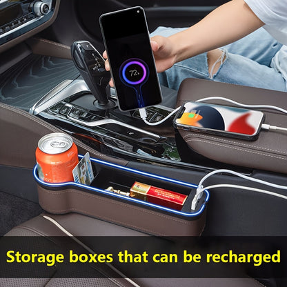 1pc/2pcs Car Seat Gaps Storage Box, Mobile Phone Holder Charger, Sundries Organizer Box with Atmosphere Light, Car Interior Accessories